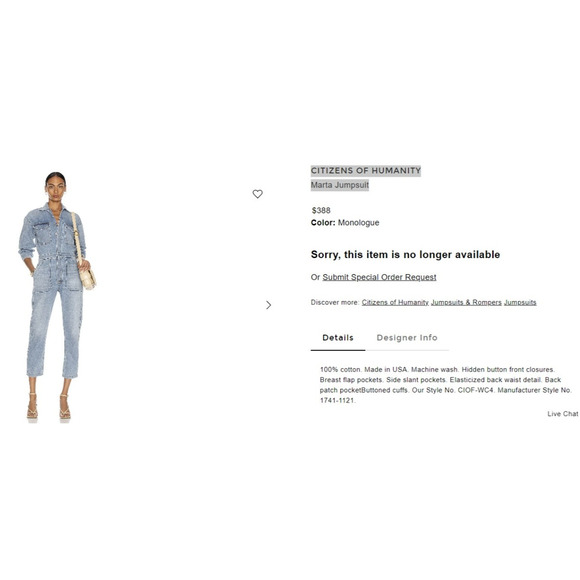 Citizens of Humanity Distressed Marta Denim Jumpsuit Blue Jean Coveralls Small - Picture 15 of 16